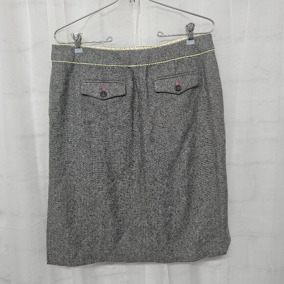 Vintage Sigrid Olsen Skirt Y2K Gray Herringbone Wool Twee Retro 6 - Picture 6 of 12